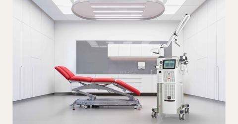 Supplied photograph of the Fotona SP Dynamis NX Line platform in a clinical treatment room